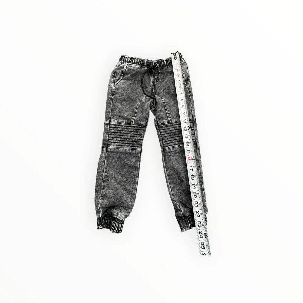 St. Goliath Denim Joggers Boys 5 Black Acid Wash Moto Biker Pants Ribbed‎ Cuffs